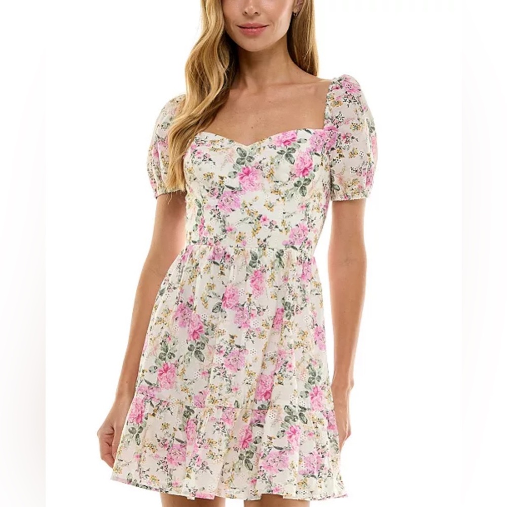 City Studio Juniors' Floral-Print Eyelet Dress